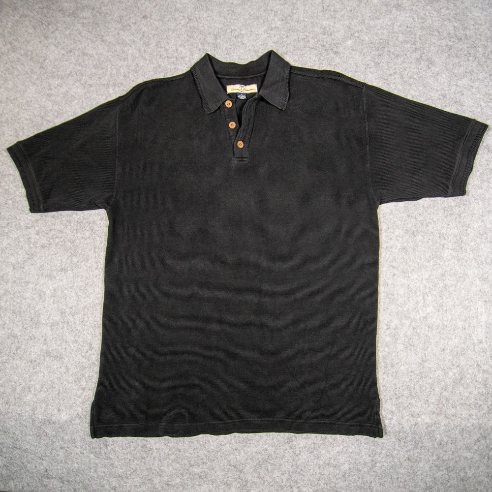 Tommy Bahama Men's Medium Black Silk Cotton Blend Short Sleeve Polo Shirt M